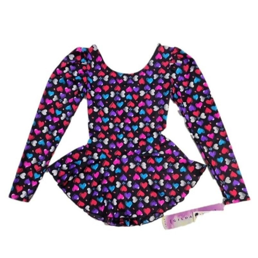 Gilda Marx VTG 90s Hearts Galore Black LS Skirted Leotard Adult Size XS (Y/J)